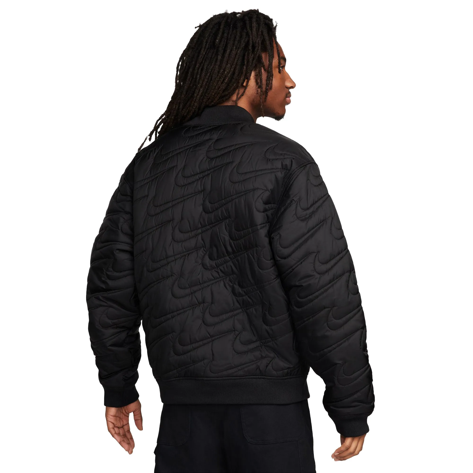 Mens Nike Sportswear Swoosh Quilted Jacket in Black - Stylish and Warm Outerwear for Everyday Wear (FV6151-010)