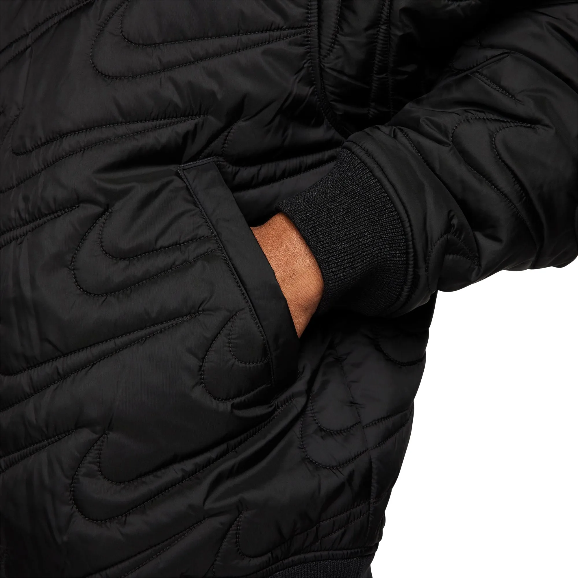 Mens Nike Sportswear Swoosh Quilted Jacket in Black - Stylish and Warm Outerwear for Everyday Wear (FV6151-010)