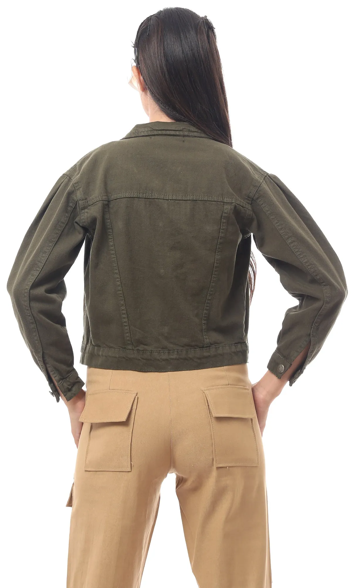 O170804 Khaki Green Buttoned Fancy Jacket