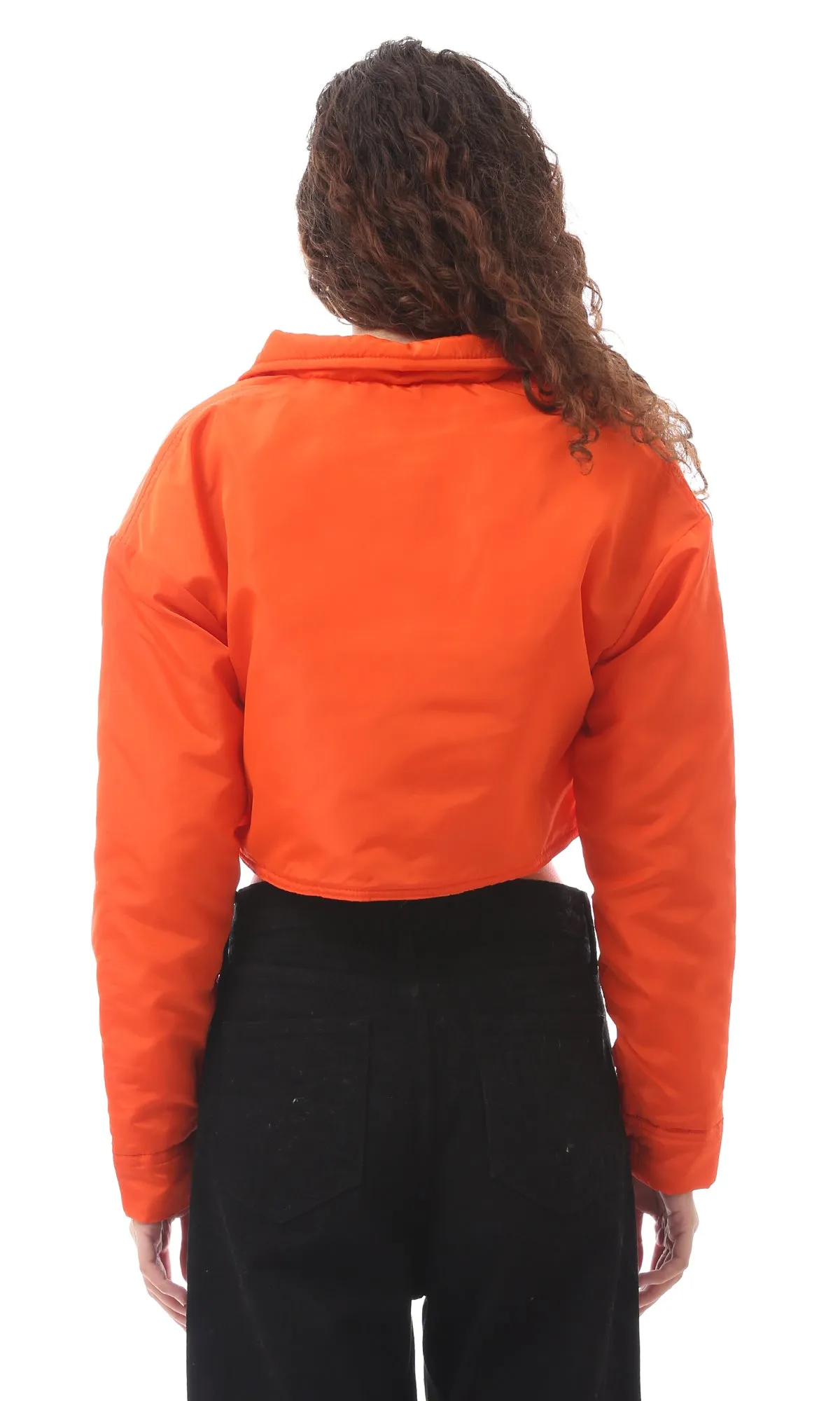 O171932 Orange Cropped Fit Buttoned Jacket