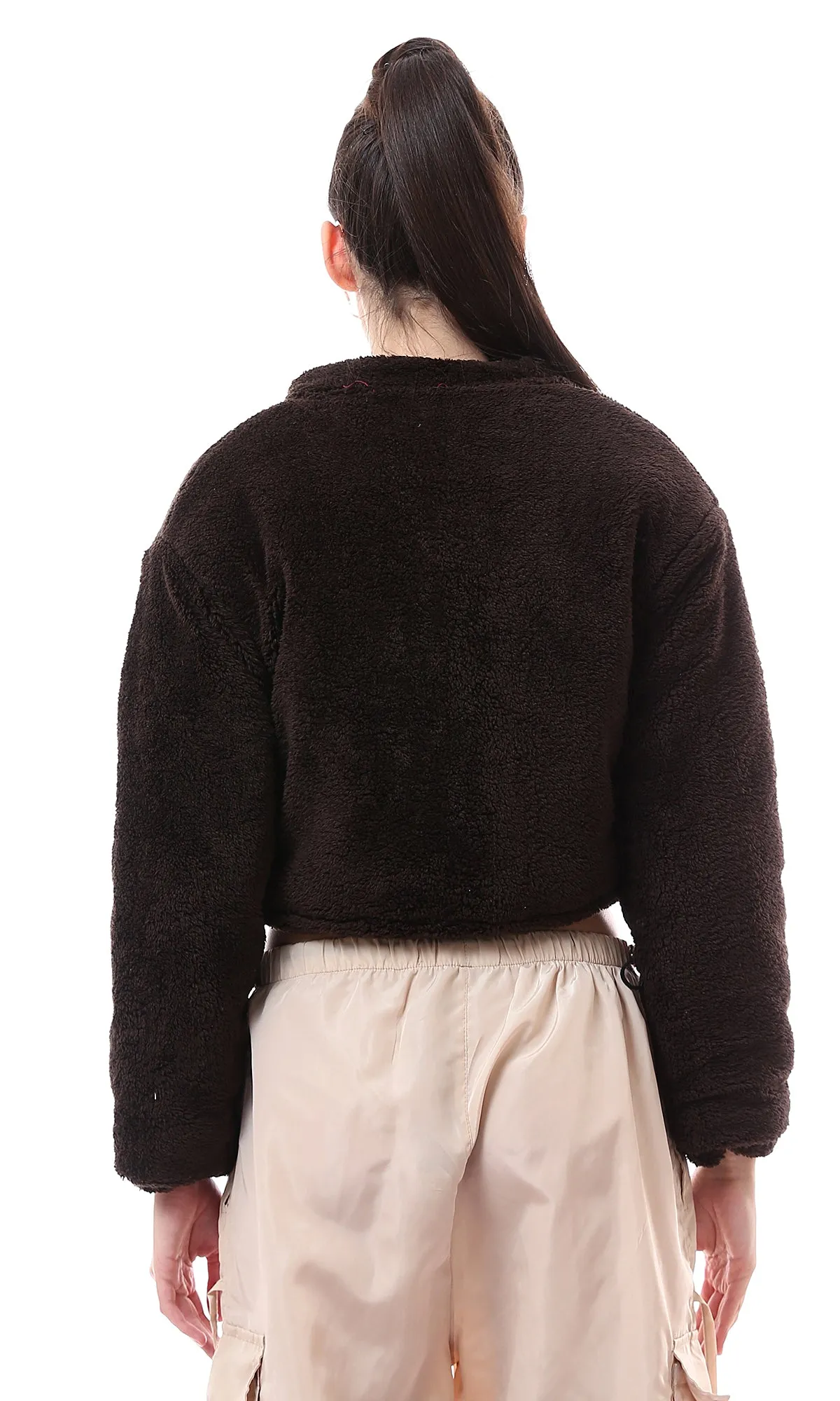 O174171 Burnt Brown Fur Short Jacket With Adjustable Trim