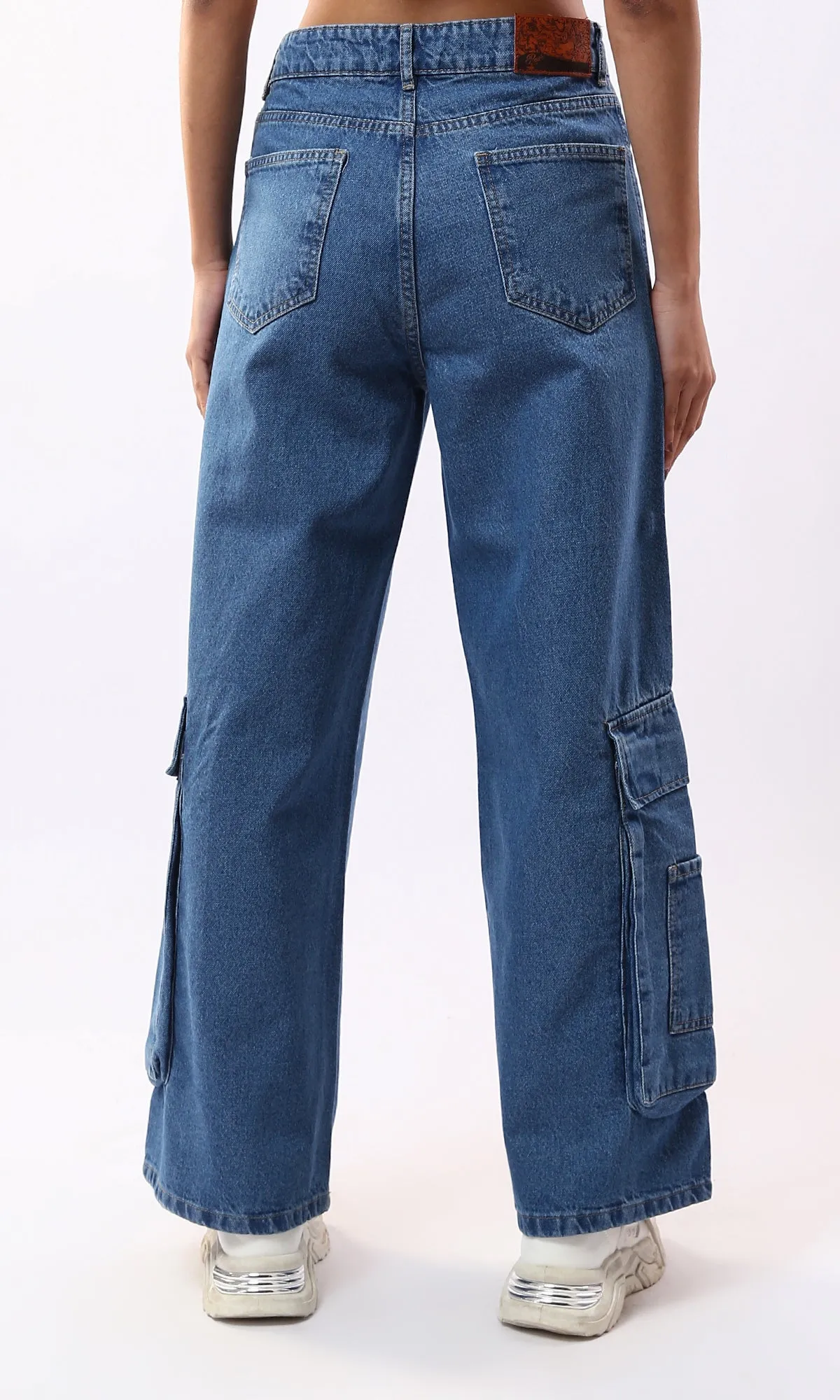 O177960 Standard Blue Wide Leg Jeans With Multi-Pockets