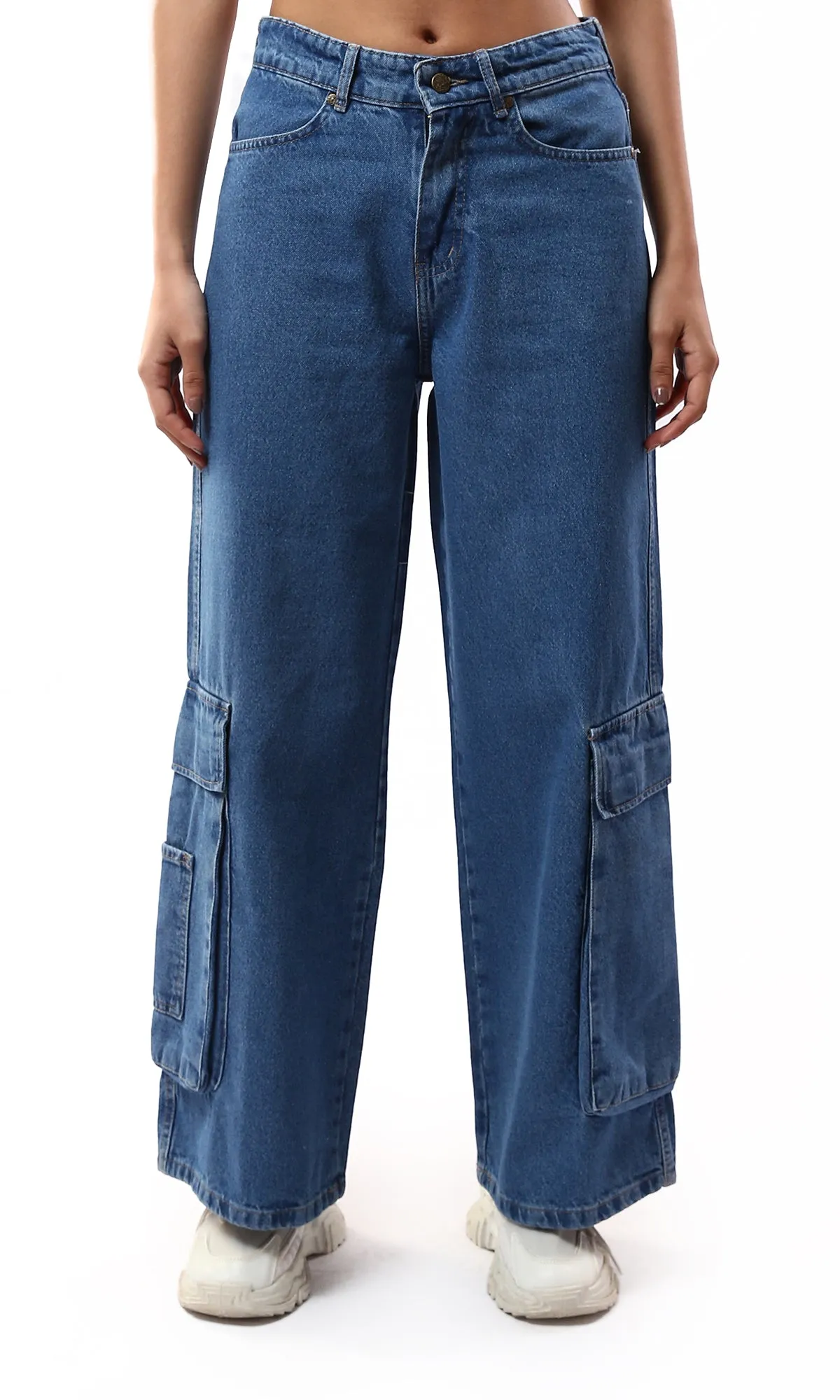 O177960 Standard Blue Wide Leg Jeans With Multi-Pockets