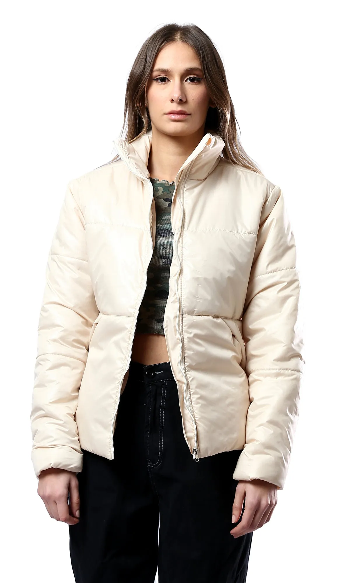 O180576 Light Beige Waterproof Jacket With Side Pockets