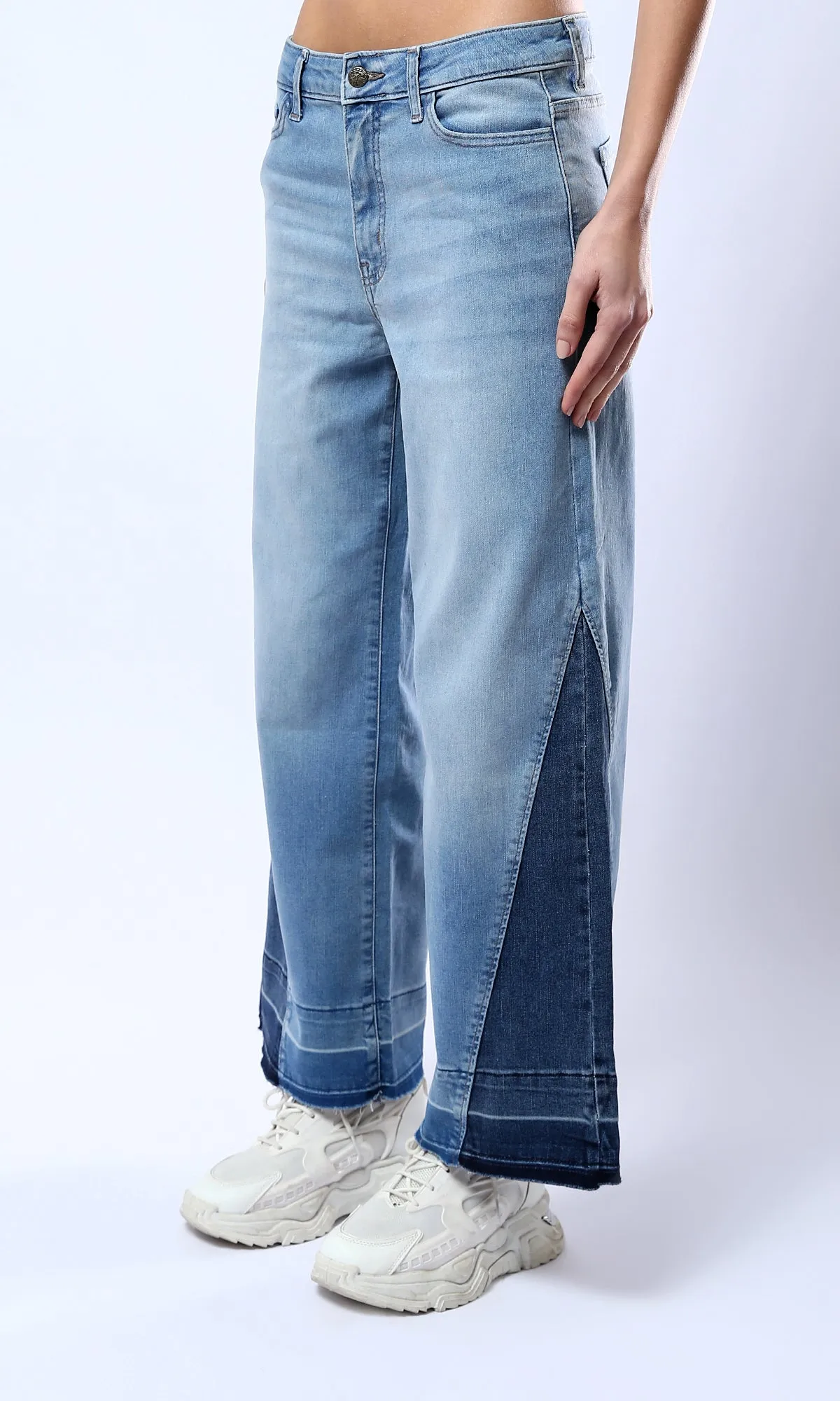 O182219 Blue Shades Wide Leg Solid Jeans