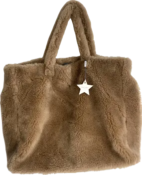 Popski Brown Wool Shearling The Teddy Large Tote  Bag