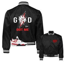 Retro 4 Red Cement God Got Me Satin Jacket