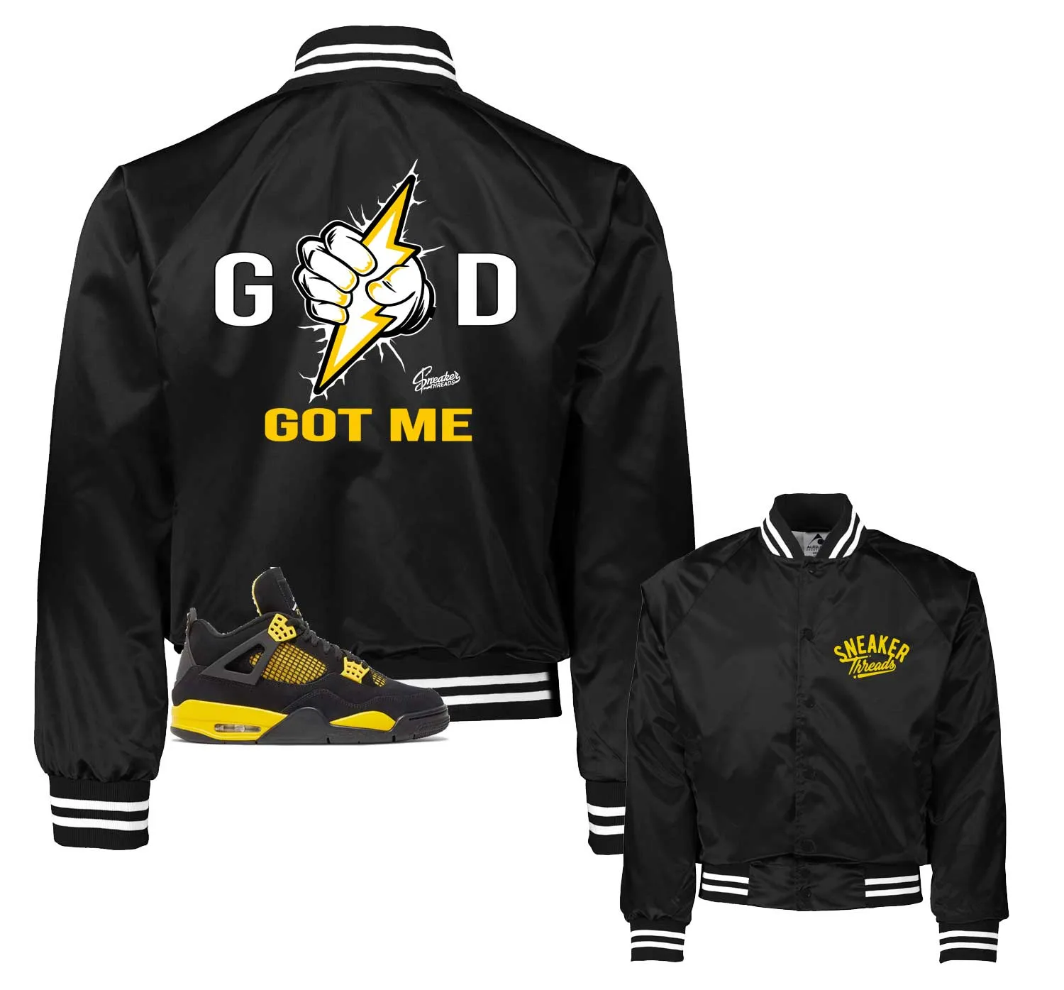 Retro 4 Thunder God Got Me Satin Jacket