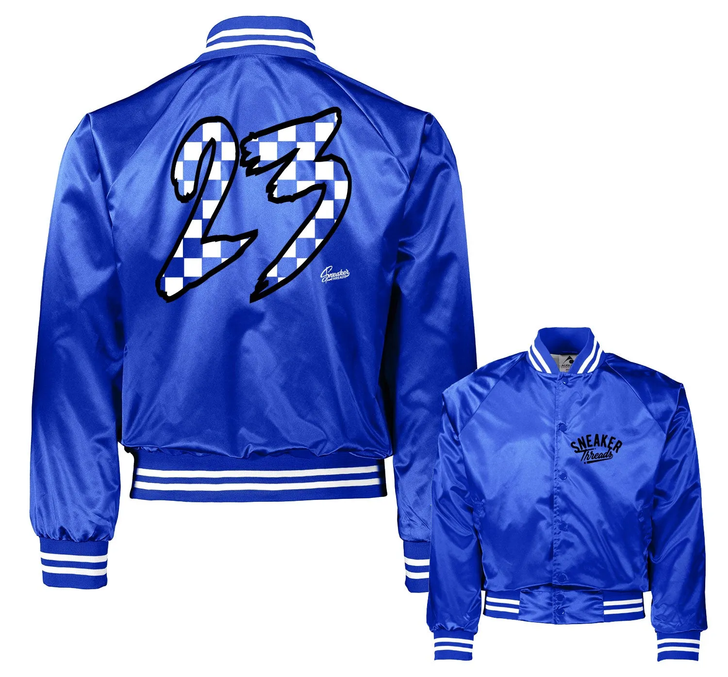 Retro 5 Racer Blue Checkered Satin Jacket