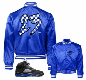 Retro 5 Racer Blue Checkered Satin Jacket