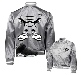 Retro 6 Metallic Silver Raging Face Satin Jacket