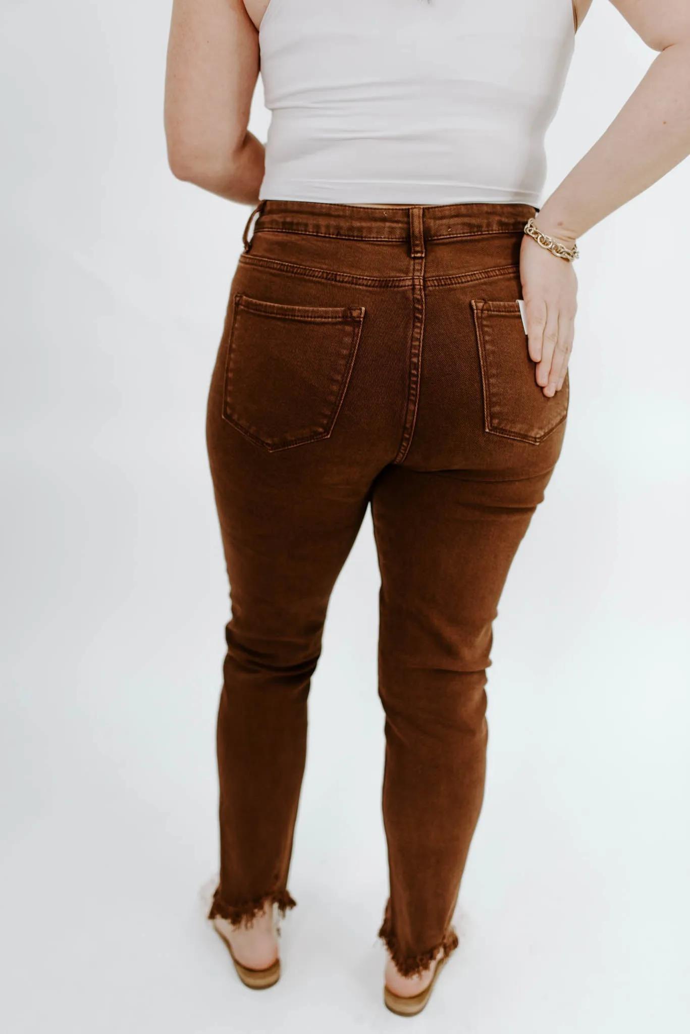 Risen Erica Frayed Espresso Denim Jeans