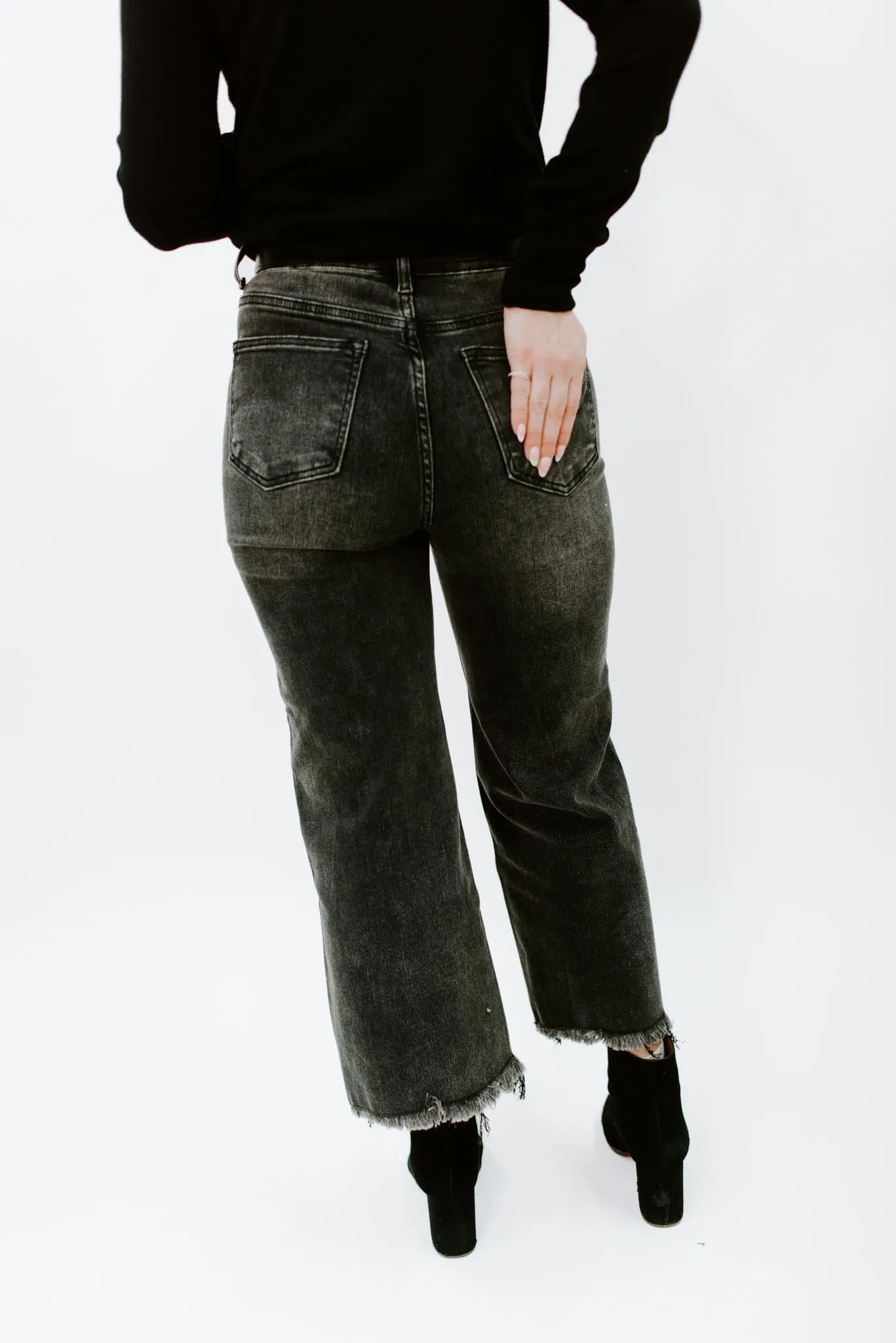 Risen Polly Black Wide Leg Cropped Denim Jeans