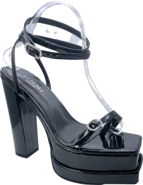 SIMMI Moxxi Black Patent Strappy Double Platform Block Heels UK 6 EU 39 👠