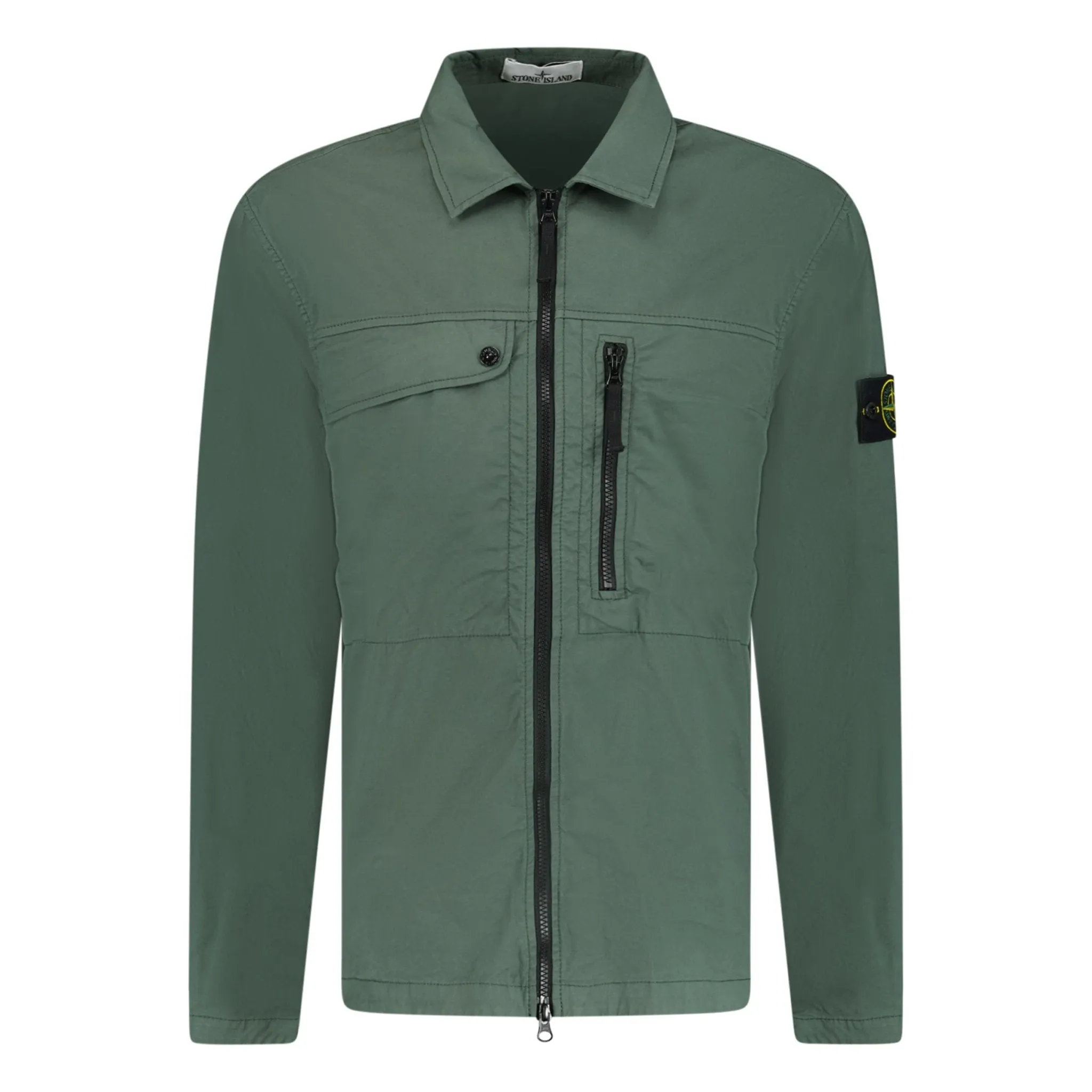 STONE ISLAND SUPIMA COTTON TWILL STRETCH OVERSHIRT JACKET KHAKI GREEN