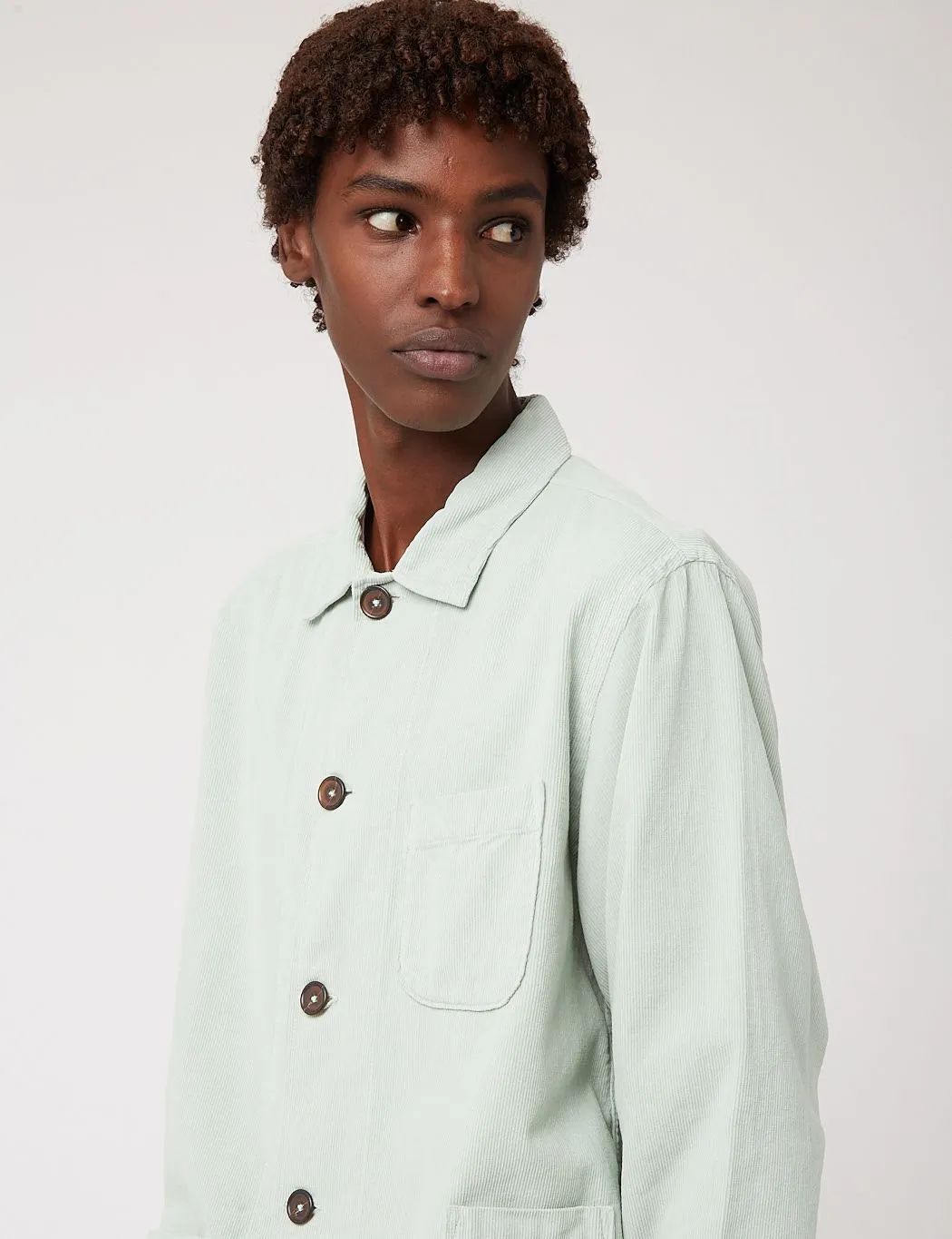 Universal Works Bakers Overshirt (Fine Corduroy) - Cool Green