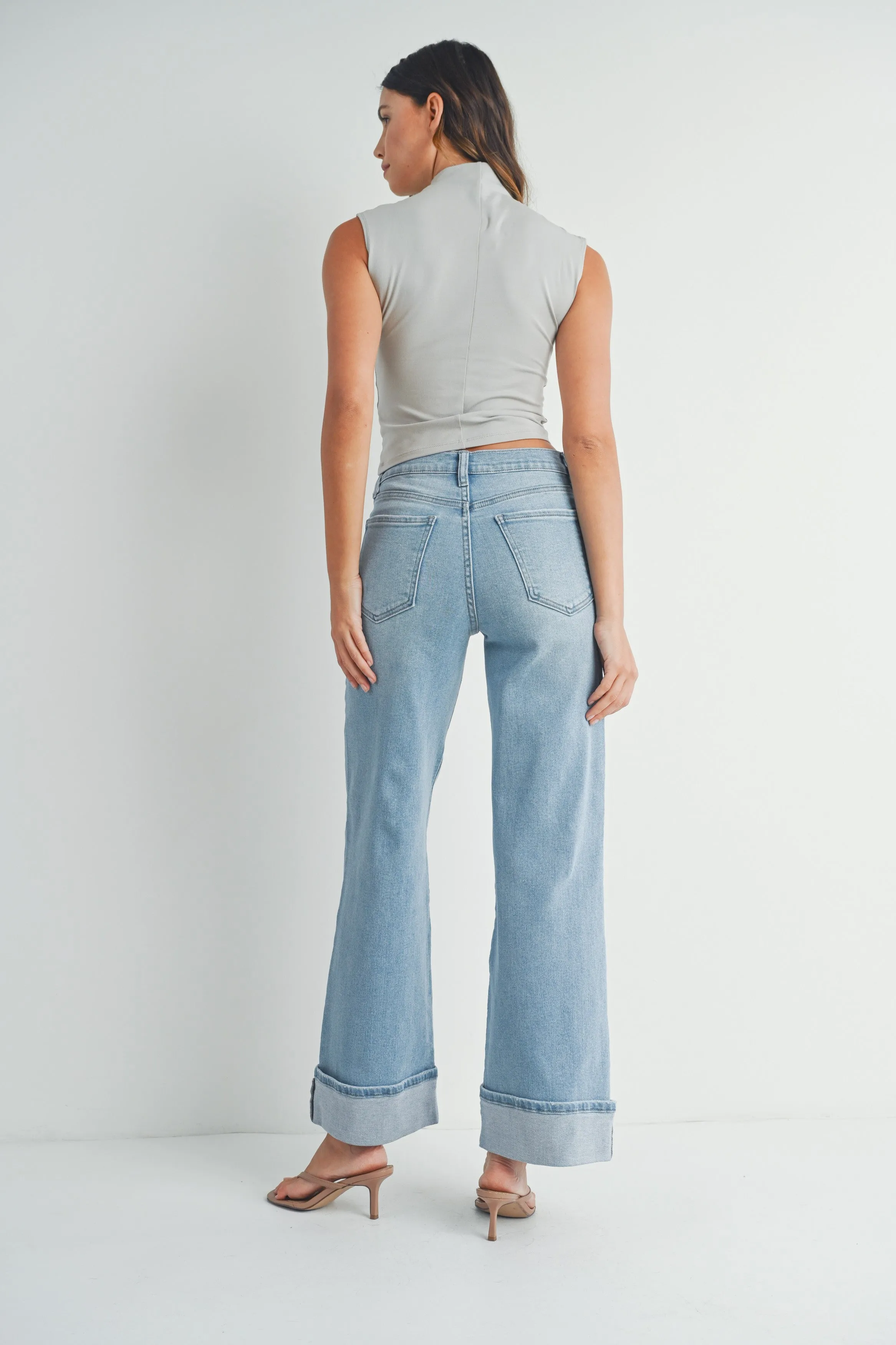 Wren Cuffed Palazzo Jean, Light Denim