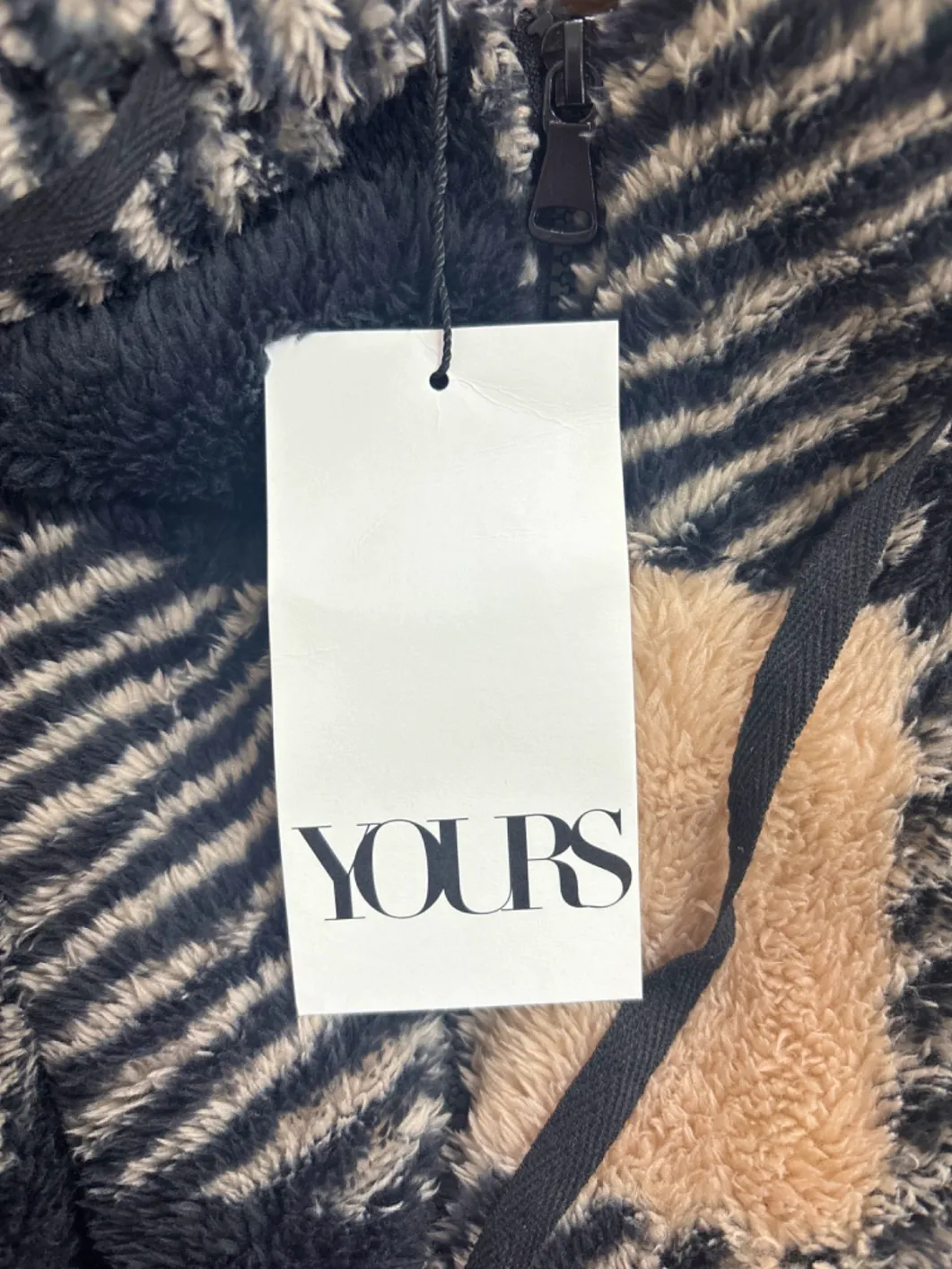 Yours Black/Beige Checked Teddy Hoodie UK 22-24