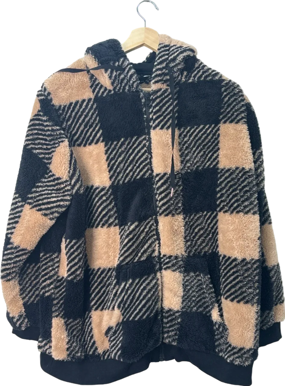 Yours Black/Beige Checked Teddy Hoodie UK 22-24