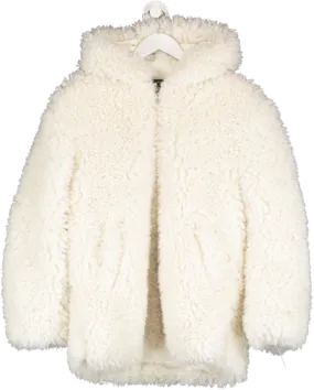 ZARA White Faux Fur Hooded Teddy Jacket UK S