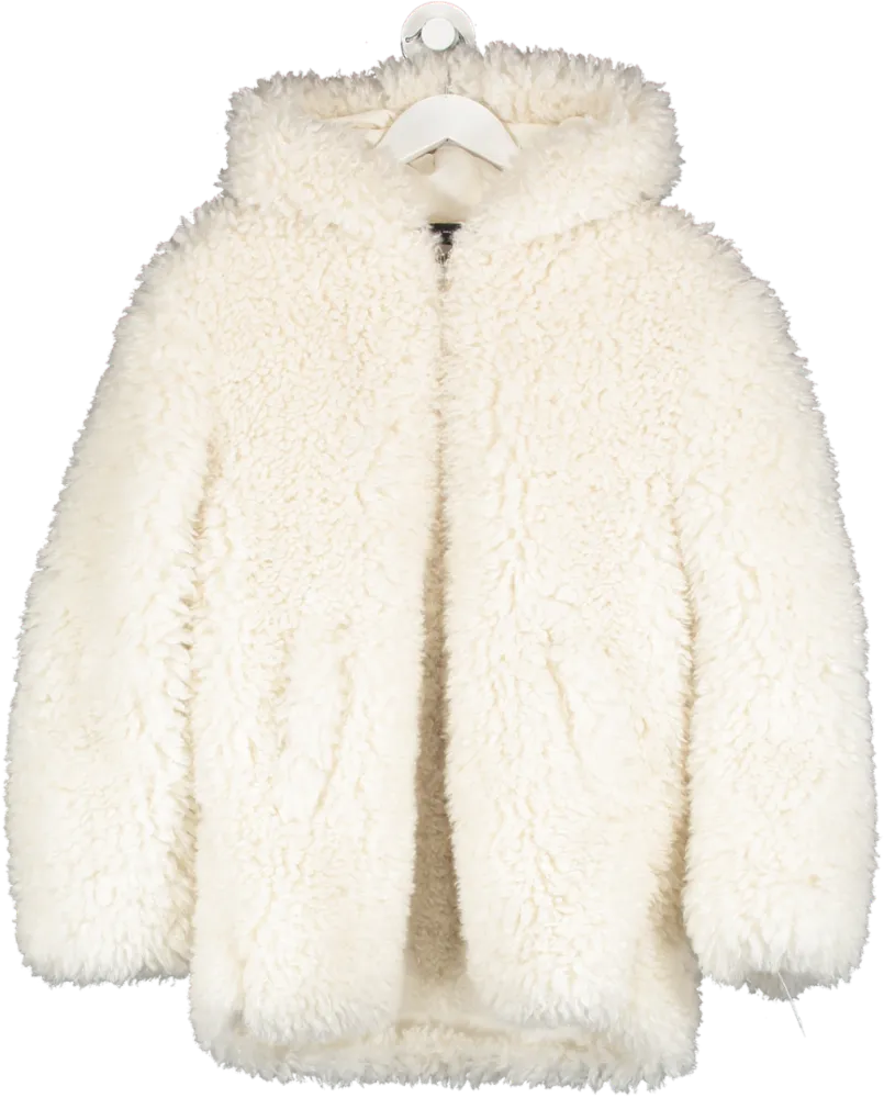 ZARA White Faux Fur Hooded Teddy Jacket UK S